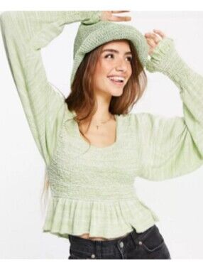 Free People Free Spirit Smocked Peplum Top Seafoam Green